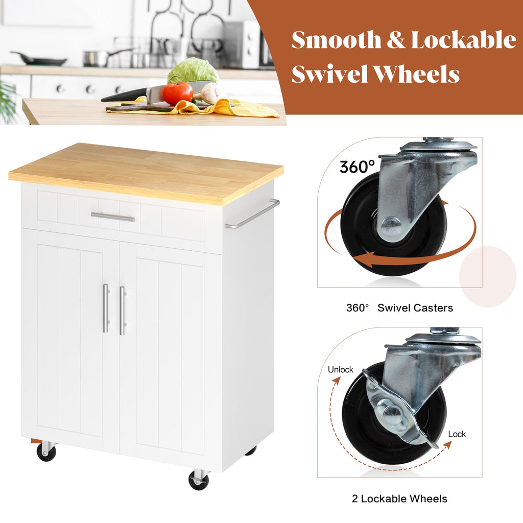SUNLEI Kitchen Island Cart on Wheels with Storage Cabinet & Drawer, 26" Width Rolling Kitchen Table, Cart Handle for Towel Rack or Free Mobility, Kitchen Cart, Dining Room(Black)