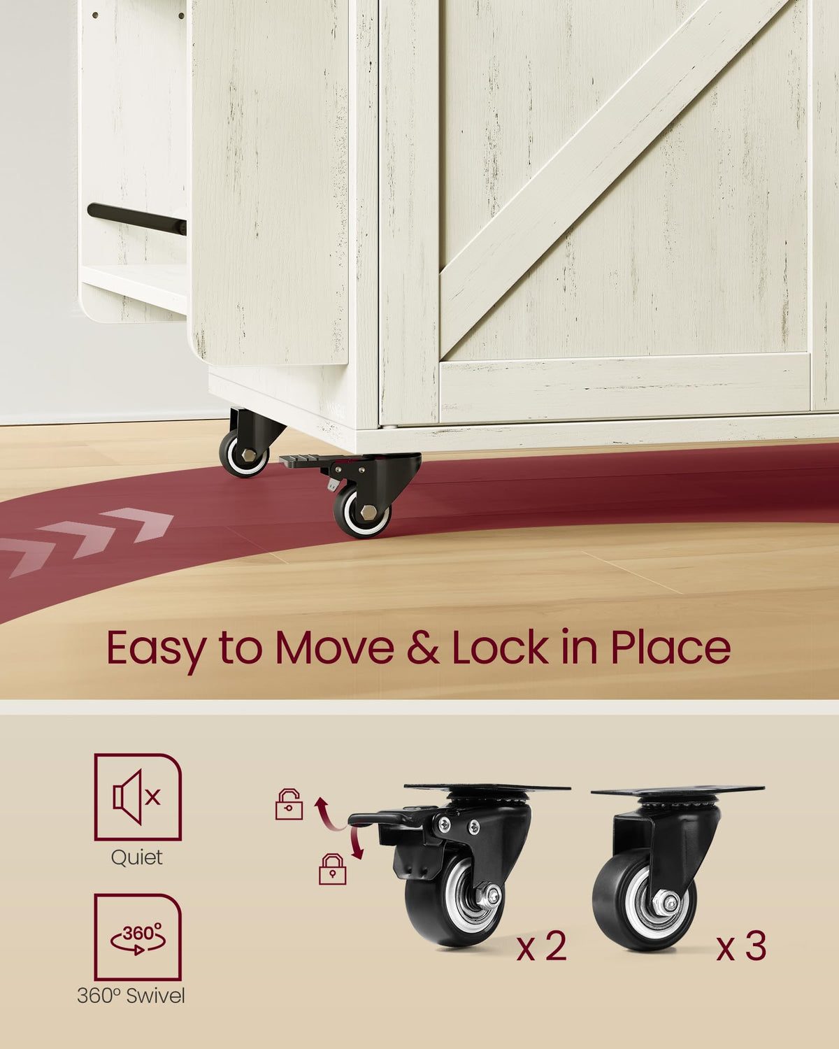 VASAGLE Mobile Kitchen Island with 2 Doors, 2 Drawers