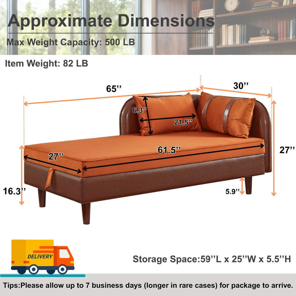 Modern 32''W Chaise Lounge with Armrest (Hold Right Arm), Indoor Recliner, Comfy Deep Seat Sleeper Chair Single Sofa Bed for Apartment, Living Room, Ivory L.