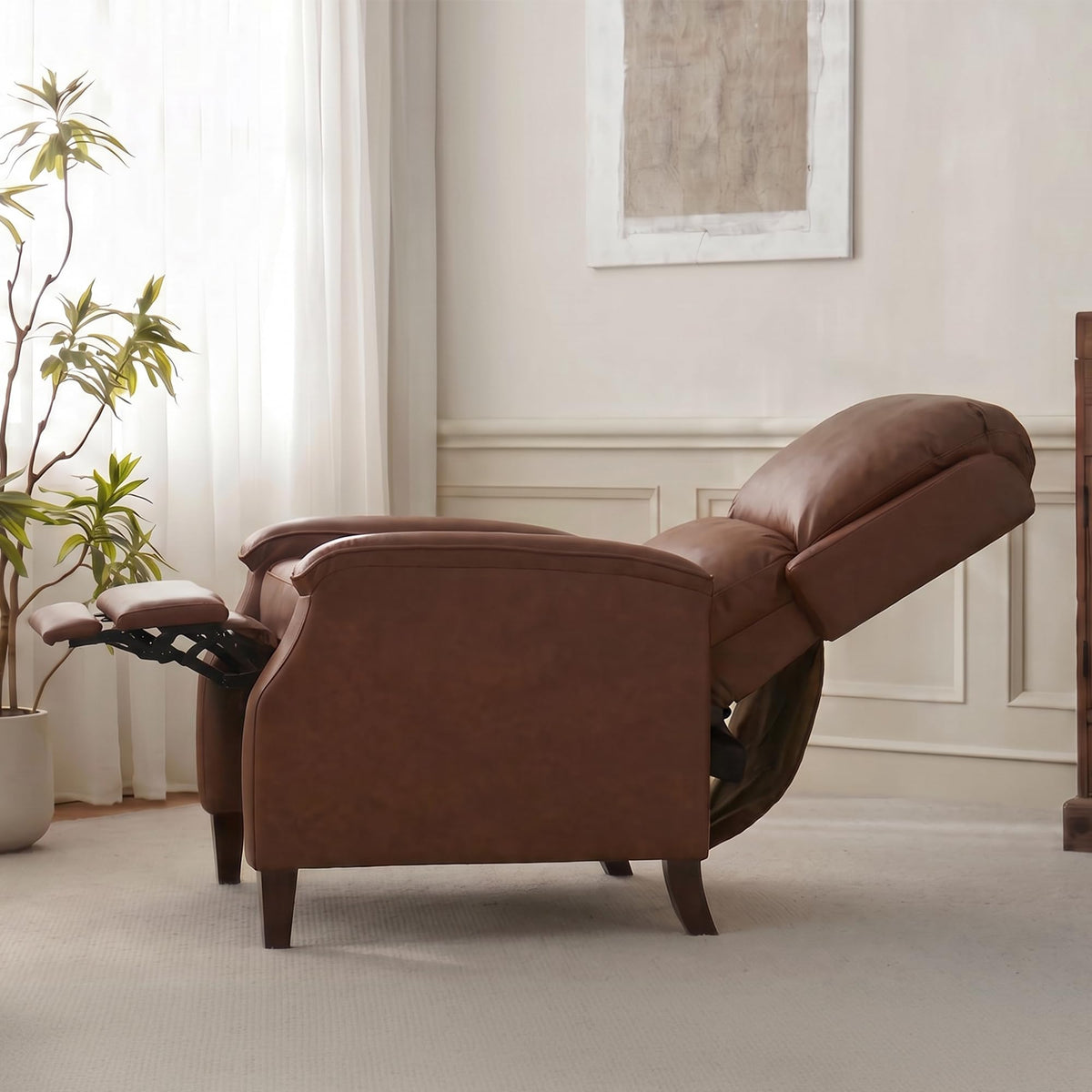 VKNOW Recliner Chair, Fabric Recliner with Adjustable Back, Brown