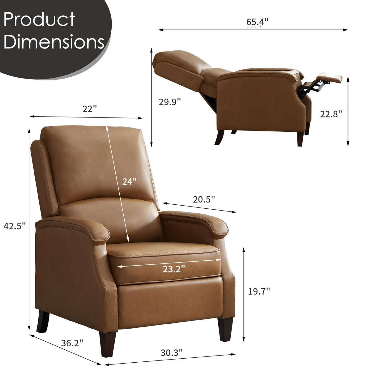 VKNOW Recliner Chair, Fabric Recliner with Adjustable Back, Brown