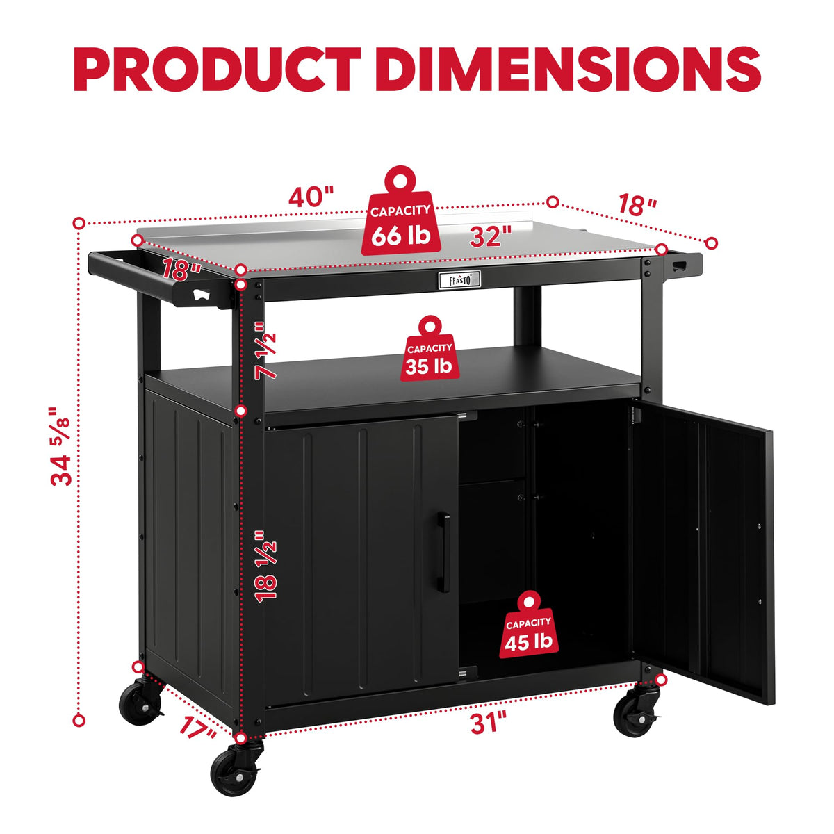 Feasto Outdoor Grill Cart w/Storage Cabinet, Stainless Steel Top, Brown