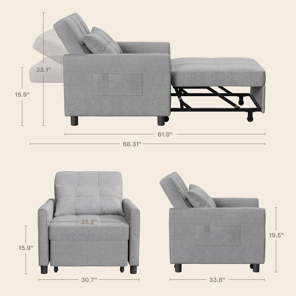 Aiho 3-in-1 Sleeper Chair Bed Convertible Sofa, Dark Gray