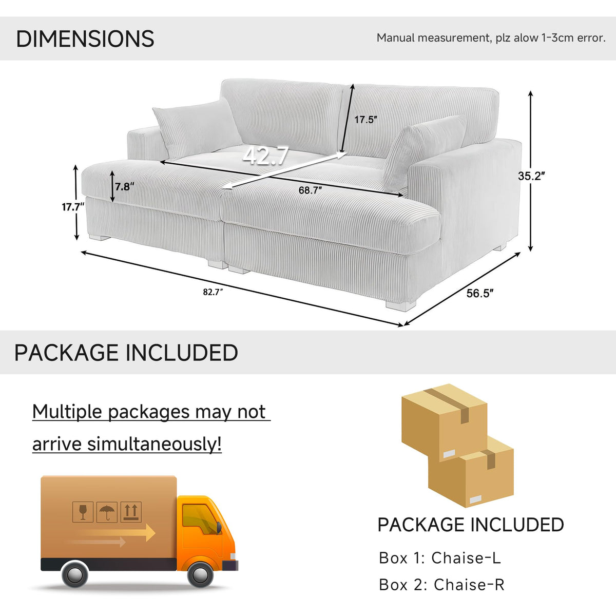 Oversized Corduroy Chaise Lounge Chair with Right Armrest & Cushion, Comfy Upholstered Sleeper Sofa Indoor Recliner Seat Solid Wood Couch w/Washable Cover for Bedroom, Living Room - Orange
