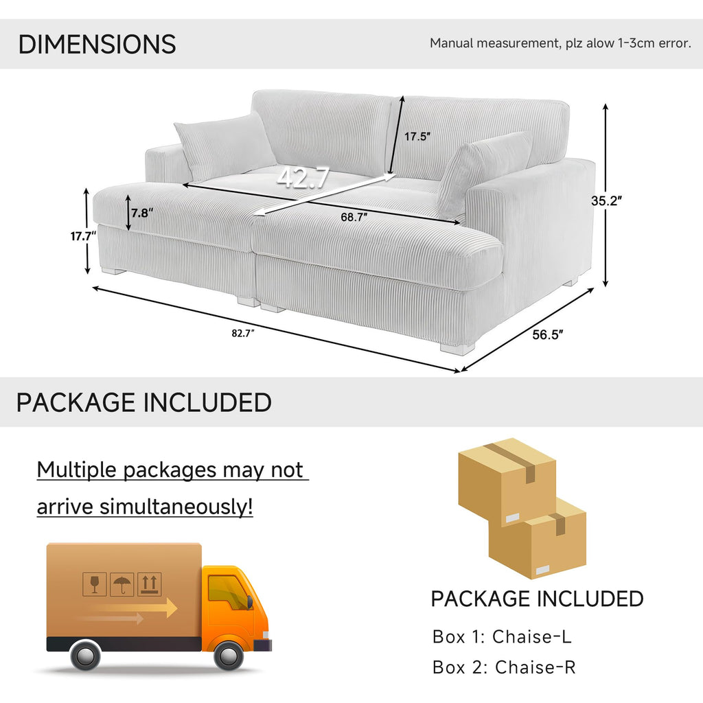 Oversized Corduroy Chaise Lounge Chair with Right Armrest & Cushion, Comfy Upholstered Sleeper Sofa Indoor Recliner Seat Solid Wood Couch w/Washable Cover for Bedroom, Living Room - Orange