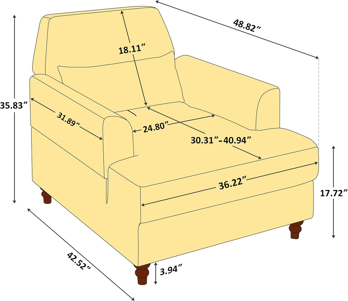 Oversized Chaise Lounge Chair with Adjustable Backrest, Polyester White