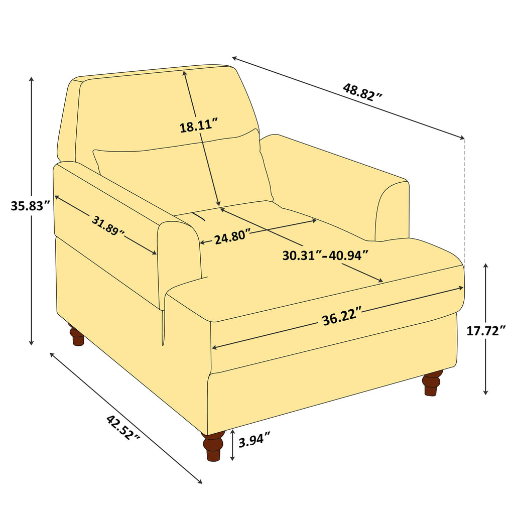 Oversized Chaise Lounge Chair with Adjustable Backrest, Polyester White