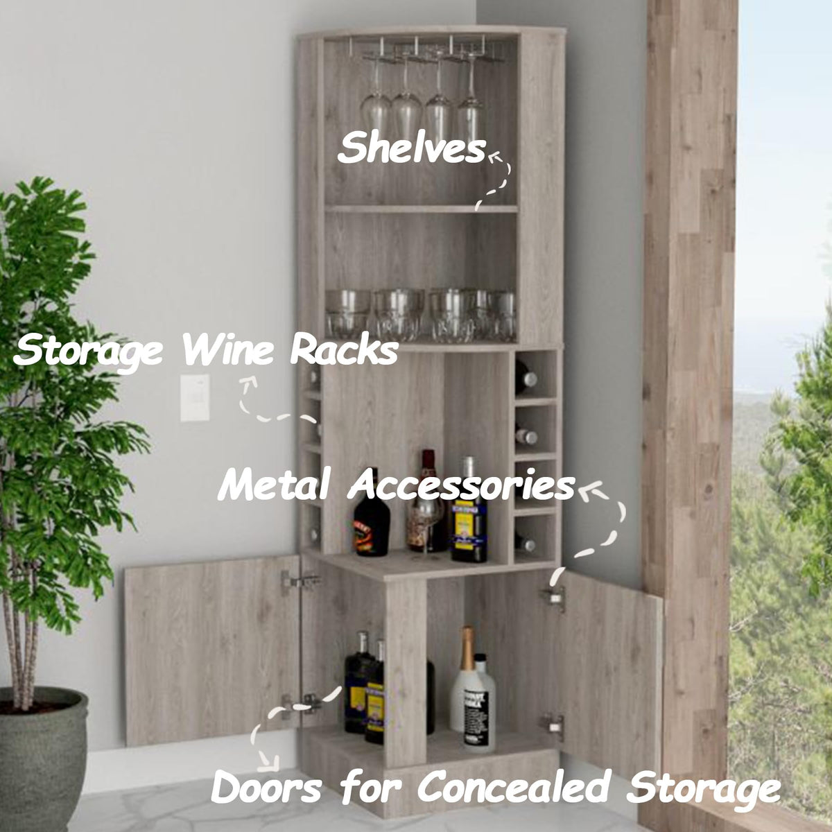 HRVEOCEI 71 Inch Corner Wine Cabinet, Tall Corner Bar Cabinet