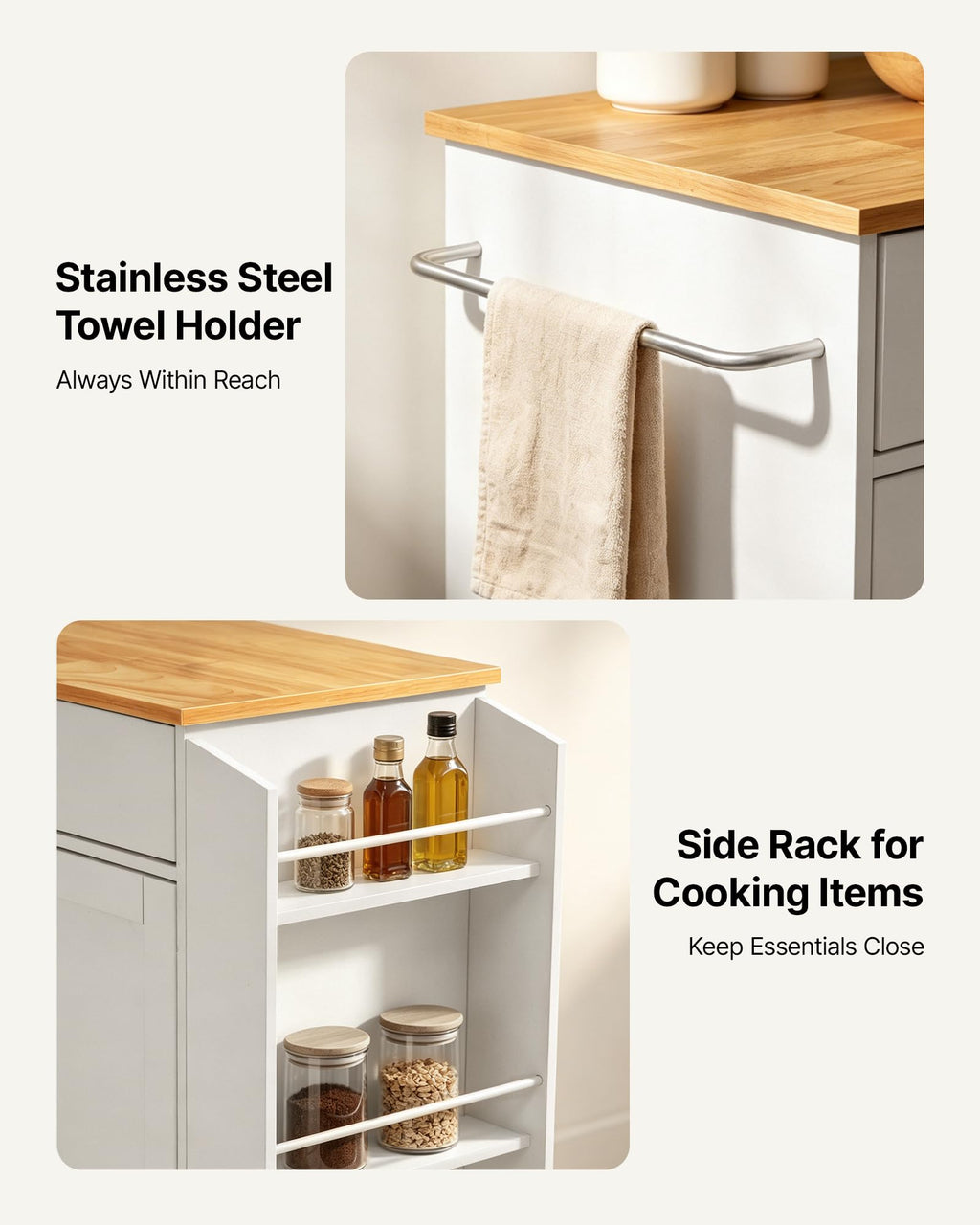 VEVOR Kitchen Island Cart with Storage, 47.64 in Wide Mobile Rolling Storage Island on Swivel Wheels, with 2 Drawers, Storage Cabinet, Drop Leaf, Towel Rack, Table for Home Dining Room, White