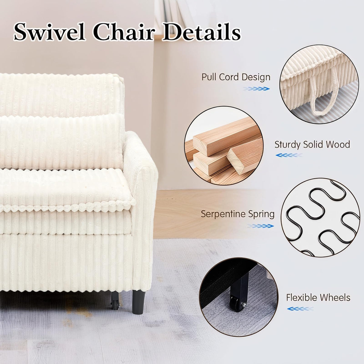 32" Convertible Sofa Chair Bed, 3âinâ1 Pullâout Sleeper Chair with Corduroy Fabric, Adjustable Backrest & Side Storage Pockets, SpaceâSaving Design for Living Room, Apartment, Bedroom (Yellow)