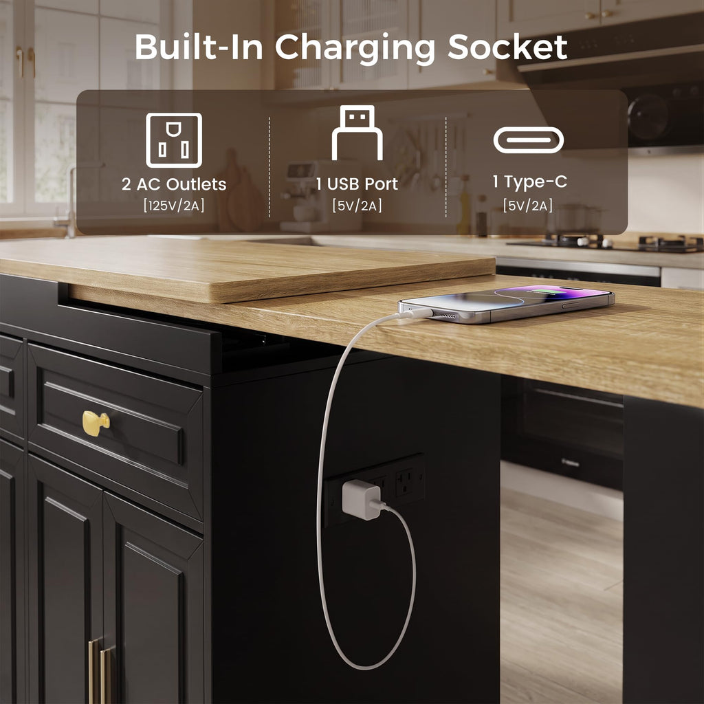 3-in-1 Extendable Kitchen Island with Extendable and Swivel Dining Table