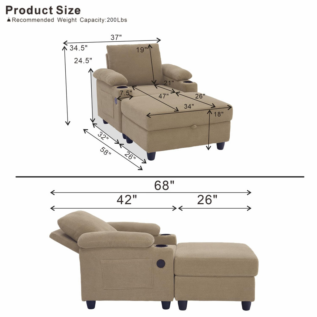 NicBex Sleeper Sofa Chair Bed with USB Port & Cup Holder &Side Table, Beige