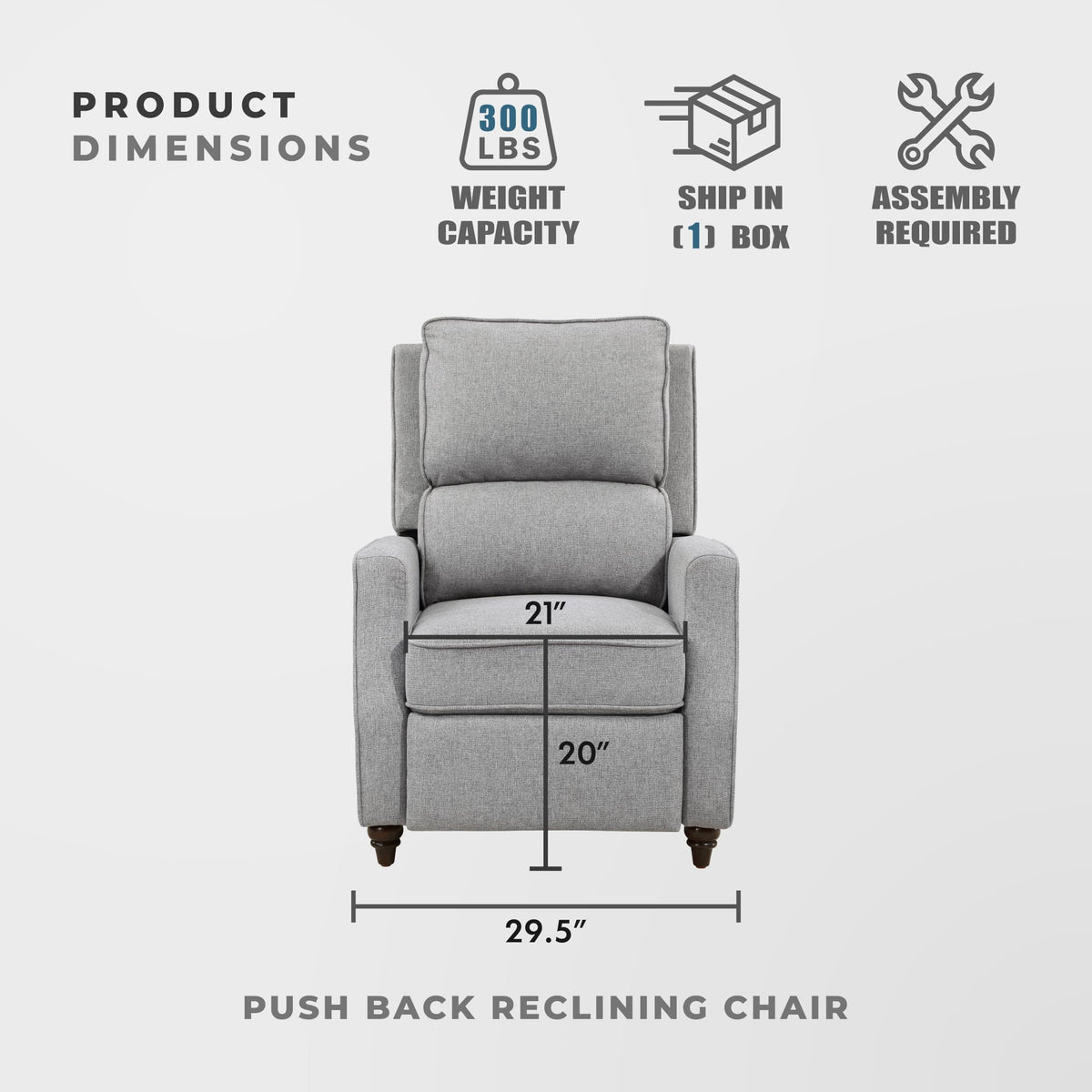 Lexicon Textured Fabric Push Back Manual Recliner Chair, 29.5" W, Beige