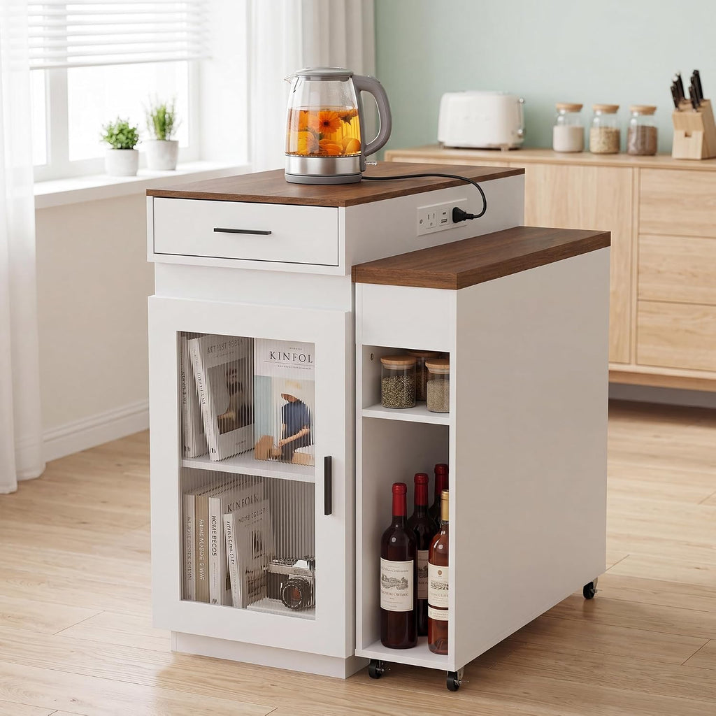 71''Kitchen Island with Extendable Dining Table for 2-4,Double-Side Storage