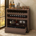 Liquor Cabinet with Wine Rack & Stemmed Holder & Drawer, Walnut