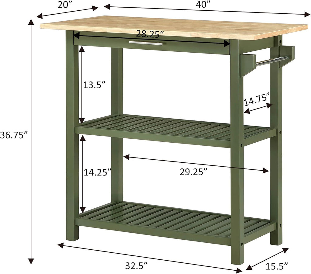 Convenience Concepts Designs2Go Butcher Block Kitchen Island, Sage, 40"