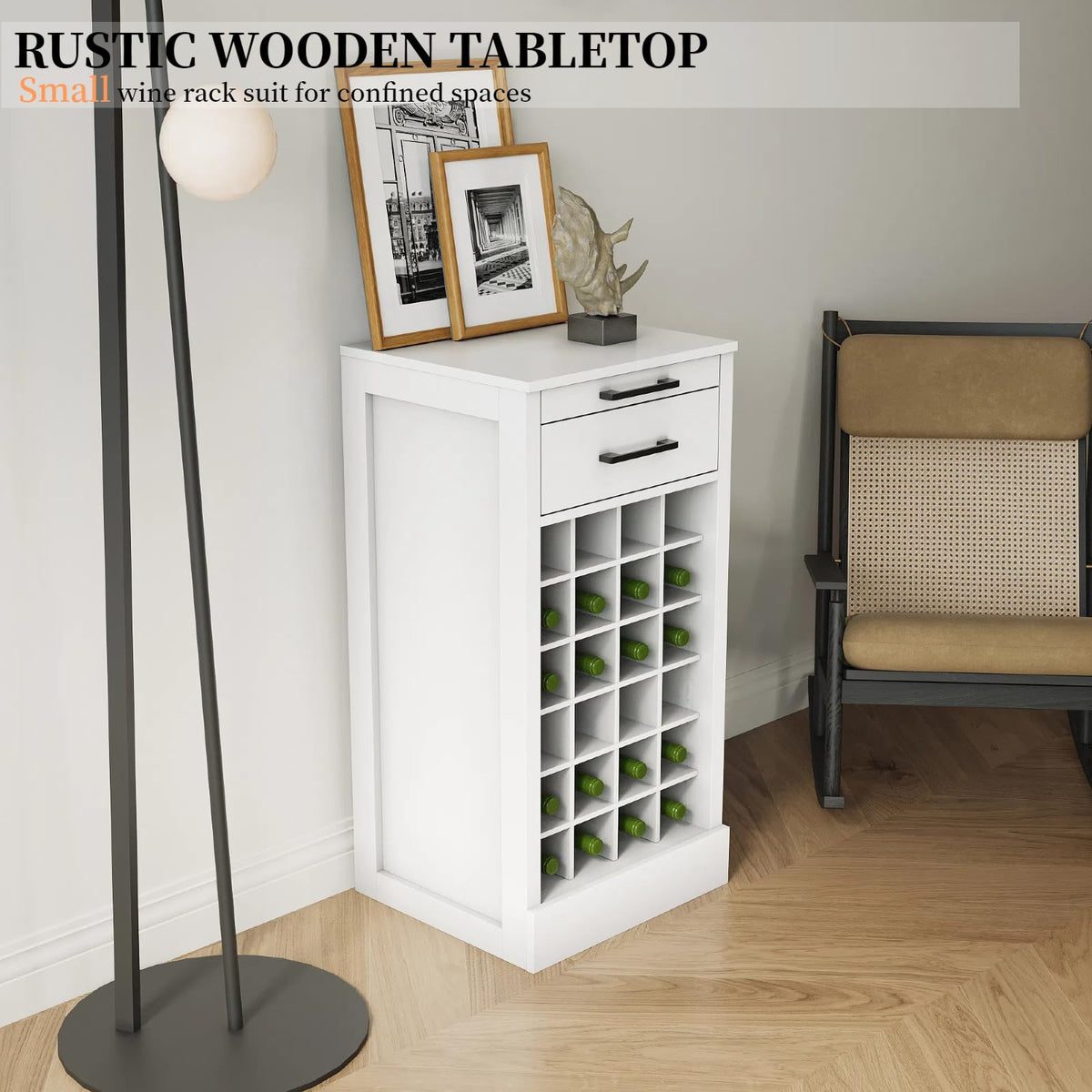 WERSMT 8-Tier Freestanding Wine Rack Wood, 32 Bottles Wine Rack Counter for Small Space, Farmhouse Stackable Modular Wine Bottle Holder Rack, White