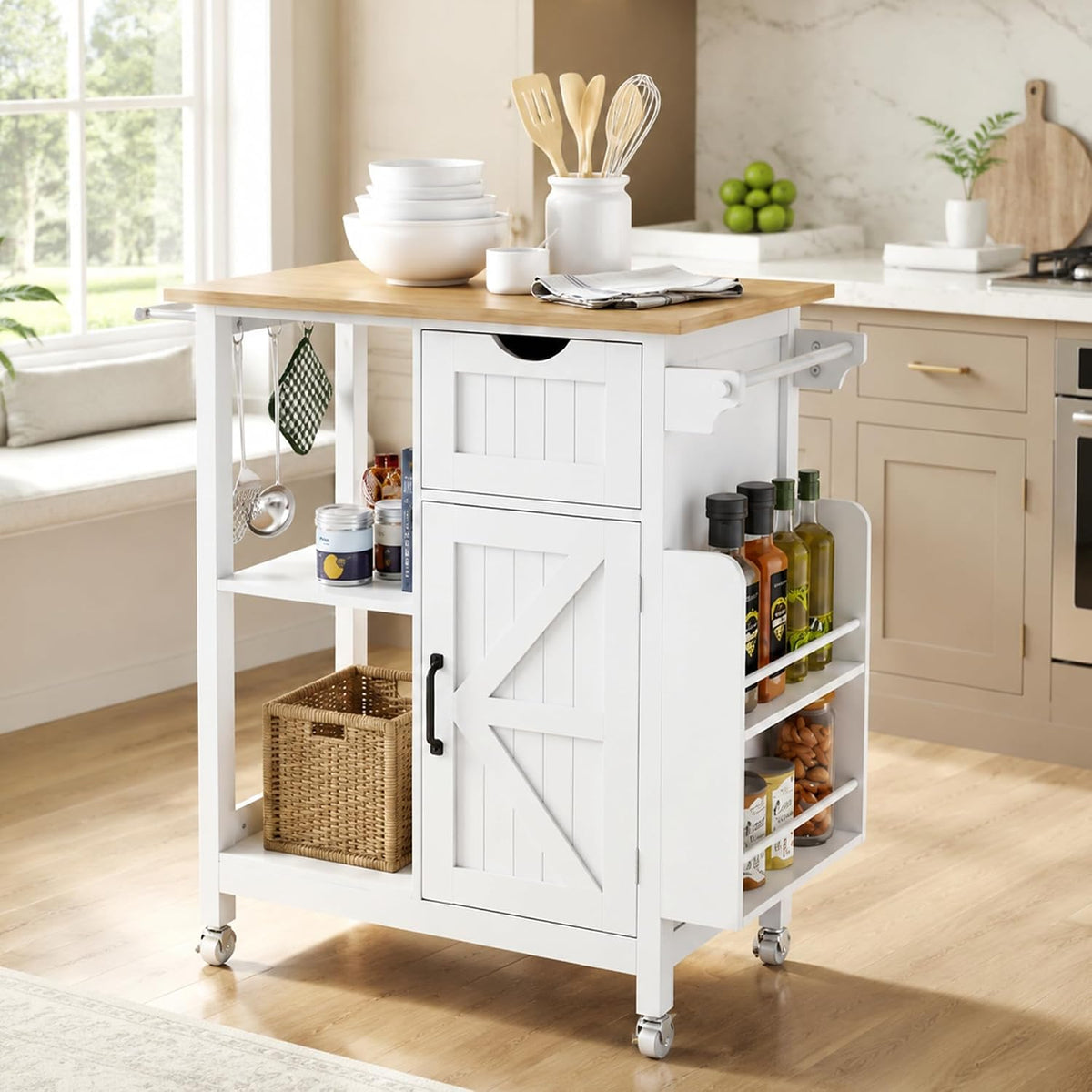 33" Rolling Kitchen Island Cart with Storage, Kitchen Island on Wheels