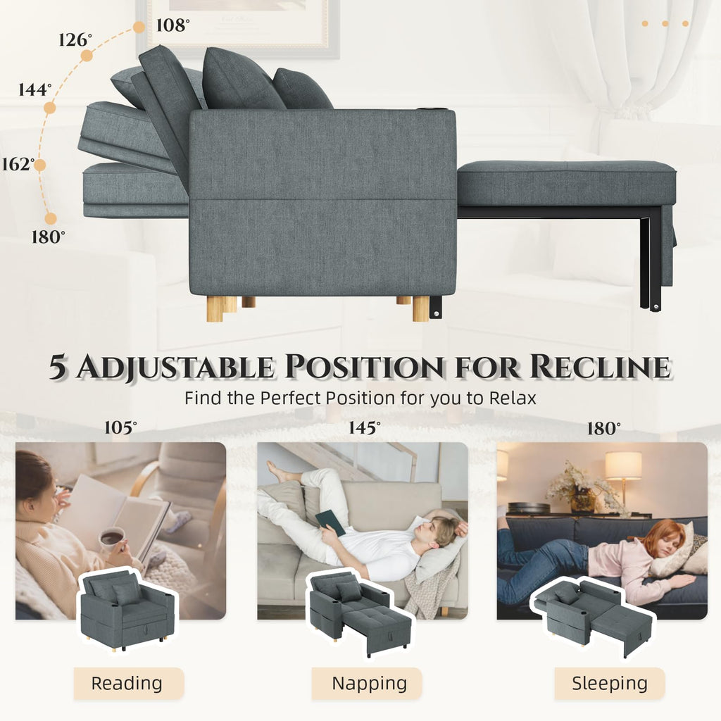 YODOLLA Sleeper Chair Pull Out Bed, Chair Bed Sleeper for Adults, Beige