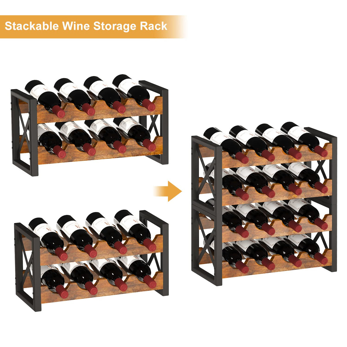 Homeiju 56-Bottle Wine Rack Freestanding Floor, Wooden Wine Storage Shelf, Stackable Wine Rack with Tabletop for Living Room,Kitchen or Wine Cellar