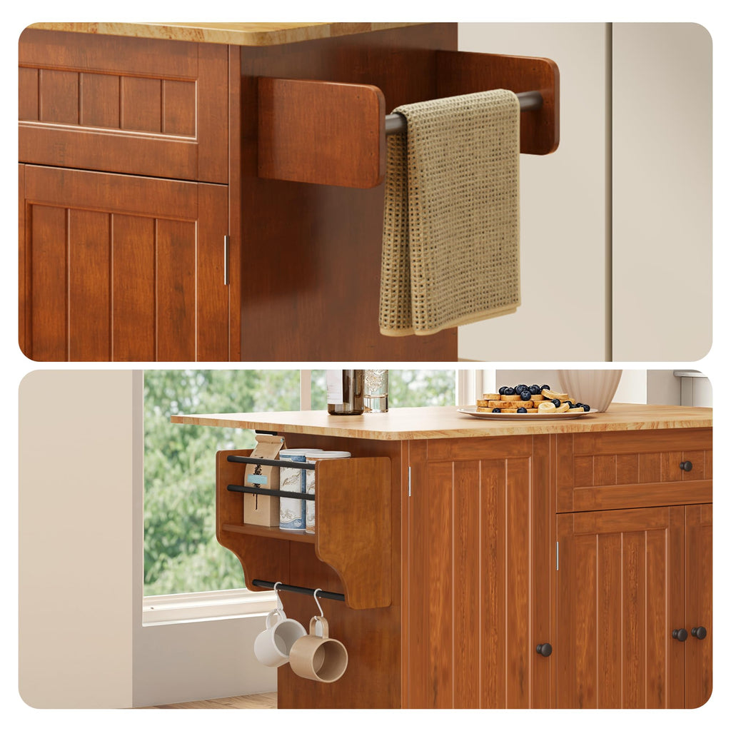 Ahomly Rolling Kitchen Island with Storage, Drop Leaf and Drawer, White