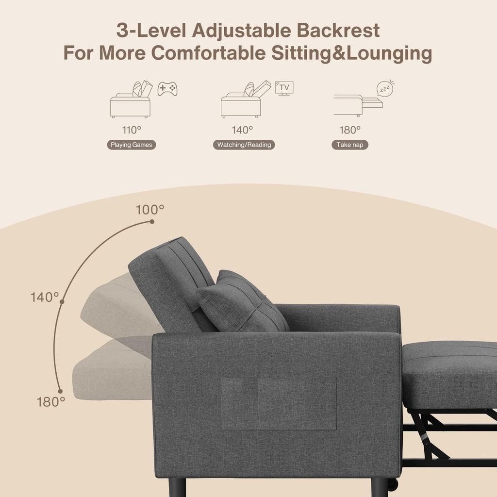 Aiho 3-in-1 Sleeper Chair Bed Convertible Sofa, Dark Gray