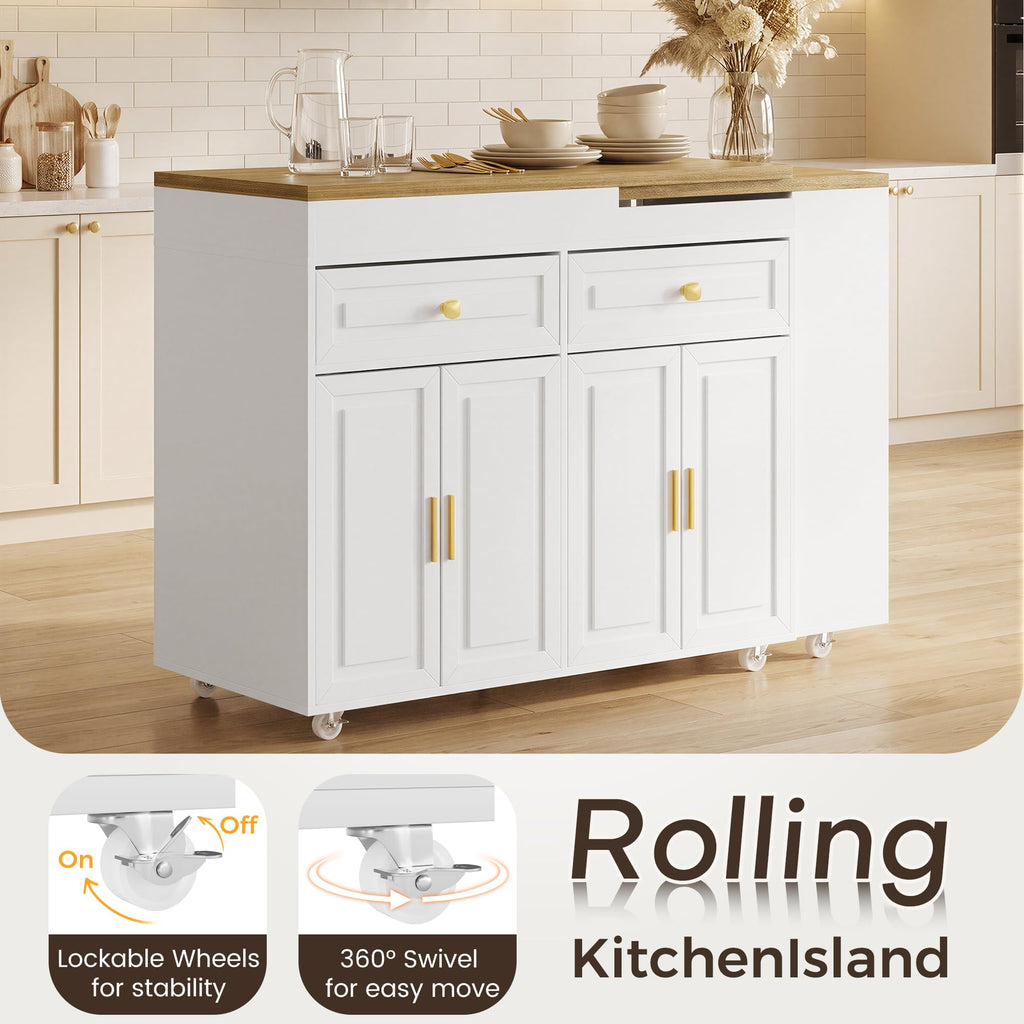 3-in-1 Extendable Kitchen Island with Extendable and Swivel Dining Table