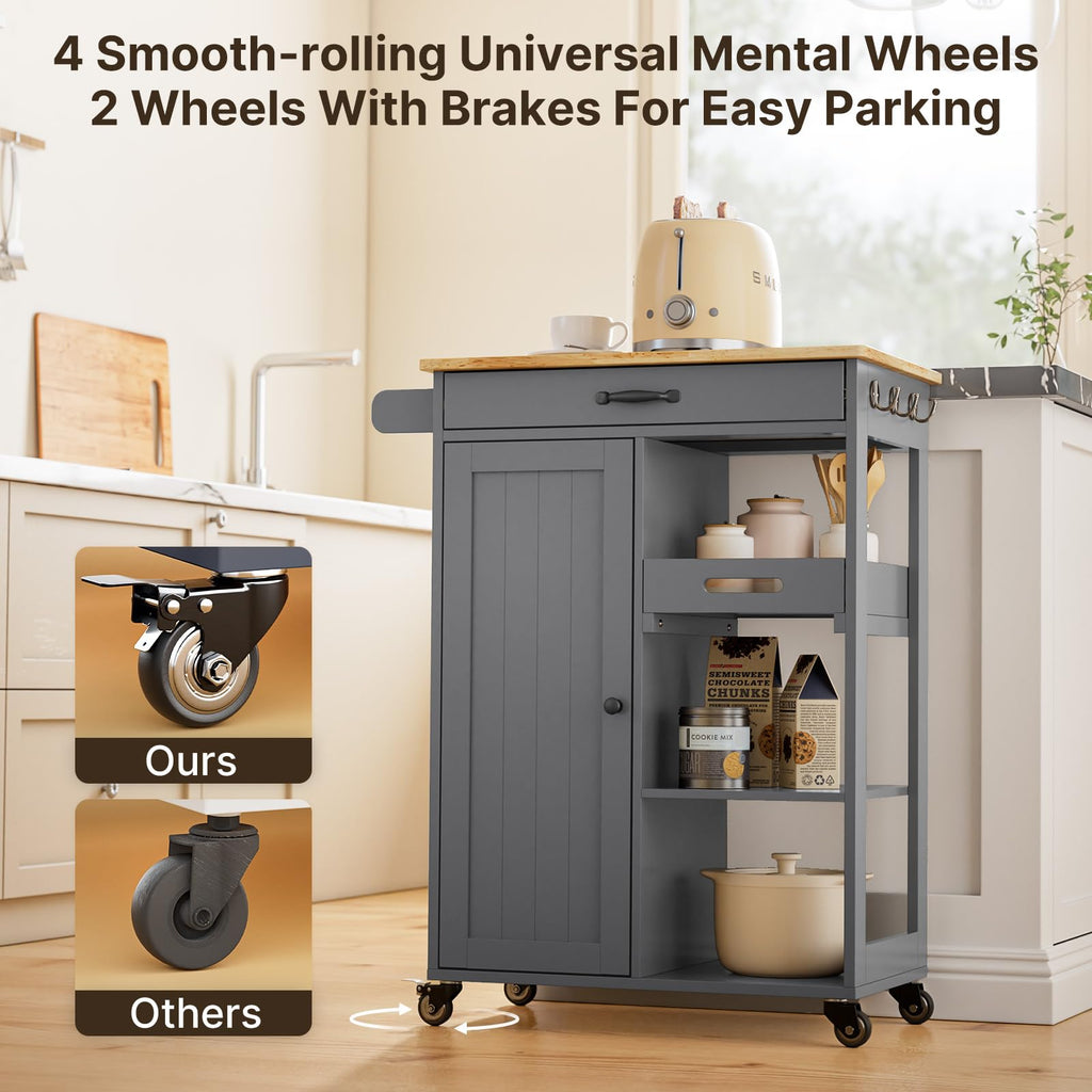 Gizoon Kitchen Island Cart with Storage Cabinet & Removable Tray