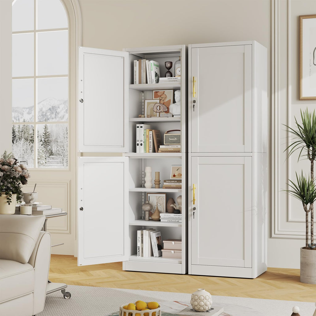 67" Tall Metal Pantry Cabinet, Narrow Freestanding Storage Cabinet, Black