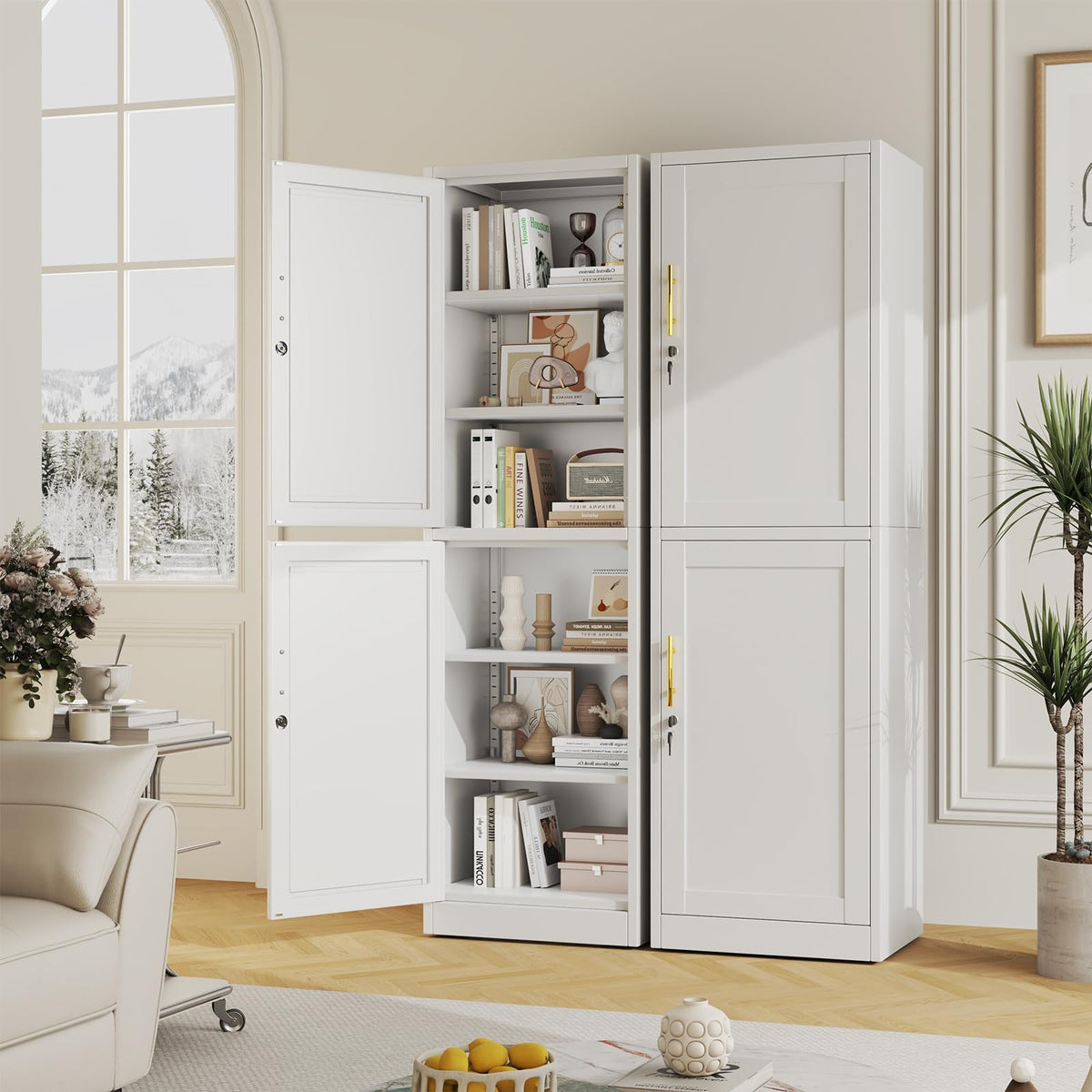 67" Tall Metal Pantry Cabinet, Narrow Freestanding Storage Cabinet, Black