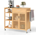 Moccha Rolling Kitchen Island Cart - Bamboo Kitchen Carts on Wheels with storage Cabinet, Large Drawer, 3-tier Open Shelf, Towel Rack, Sideboard, Mobile Kitchen Table for Dining Room Living Room Bar