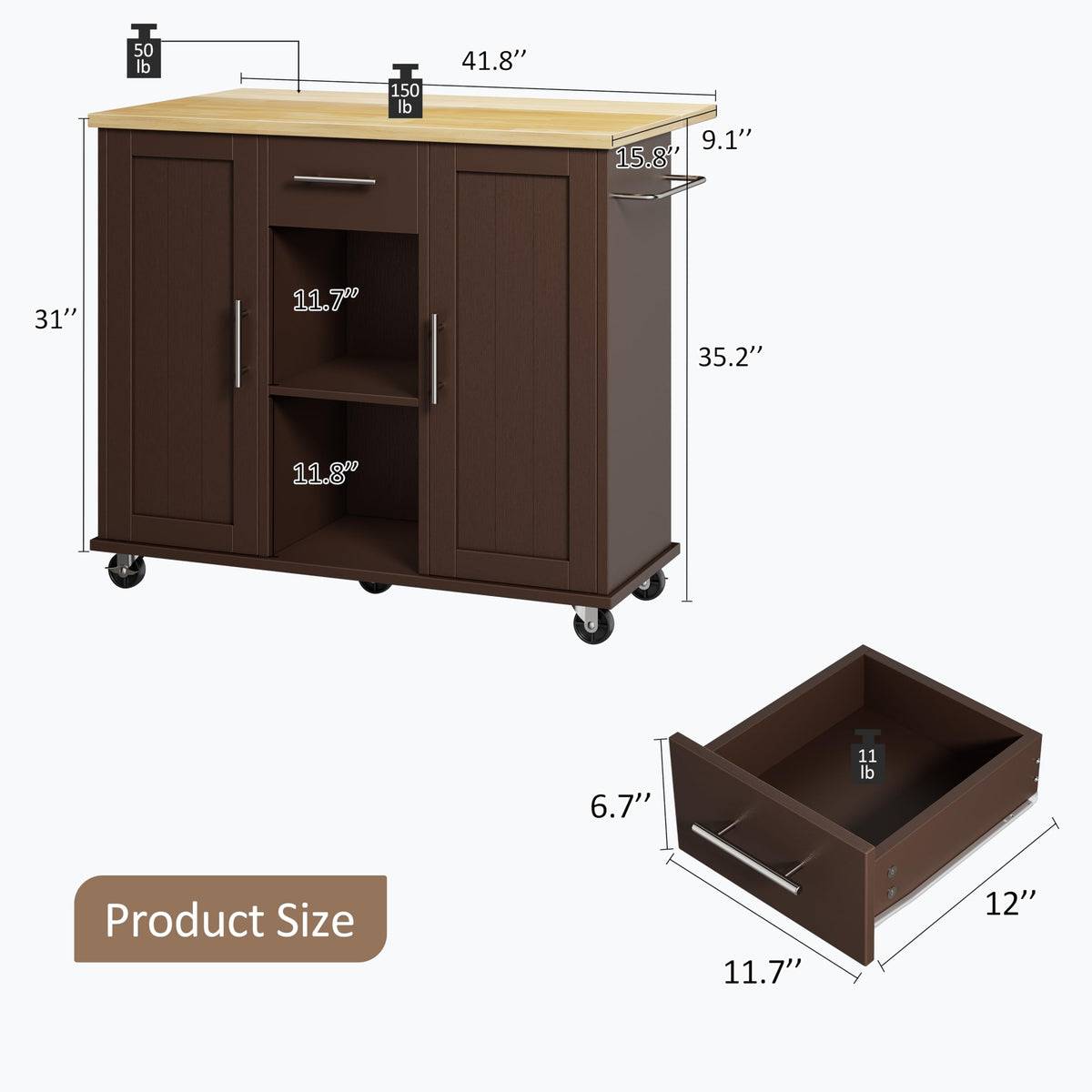 SUNLEI Rolling Kitchen Island Cart with Wheels, Island Table for Kitchen, Farmhouse Kitchen Cart with Drop Leaf & Towel Rack & Drawer, Kitchen Islands Table with Storage Cabinet, Grey