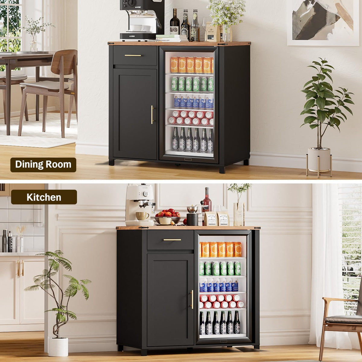 Tornivk 53" Large Coffee Bar Cabinet with Fridge Space, Black