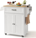 Gizoon Kitchen Island Cart with Adjustable Shelf, White, Tabletop-Oak Color