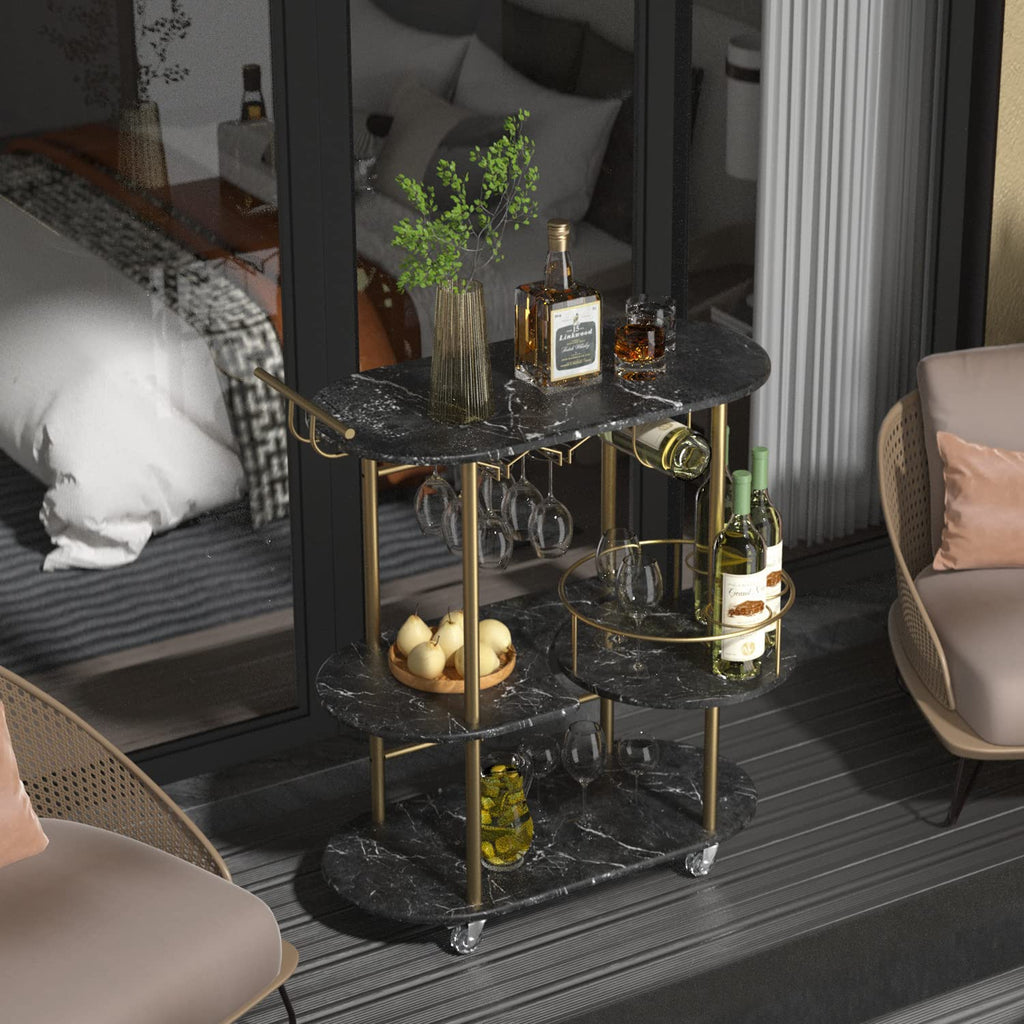 Light Gray Bar Carts with 4-Tier Storage Shelves, Mobile Bar Serving Cart with Wine Rack and Glass Holder, for The Home, Kitchen, Living Room, Dining Room
