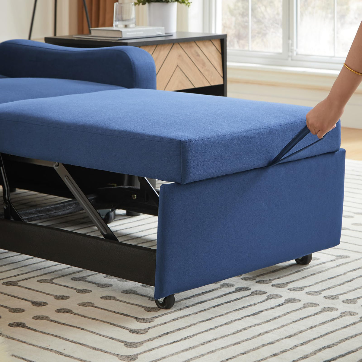 Convertible Single Sleeper Chair Bed,3 in 1 Velvet Futon Sleeper Sofa Bed with Phone Holder&USB Ports,Pull Out Couch Bed,Adjustable Recliner Armchair bed for Living Room,Office,Small Places(Grey)