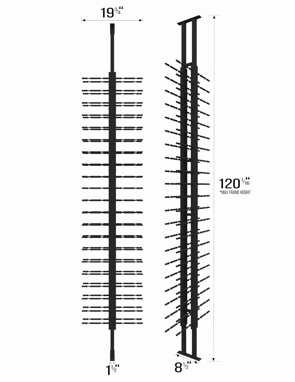 Ultra Wine Racks Floor-to-Ceiling Mount Display (1 Side, Double Deep, Black, Holds 42 Wine Bottles) - Modern Metal Wine Storage for Wine Cellars, Home Bars, Kitchens, and Dining Rooms