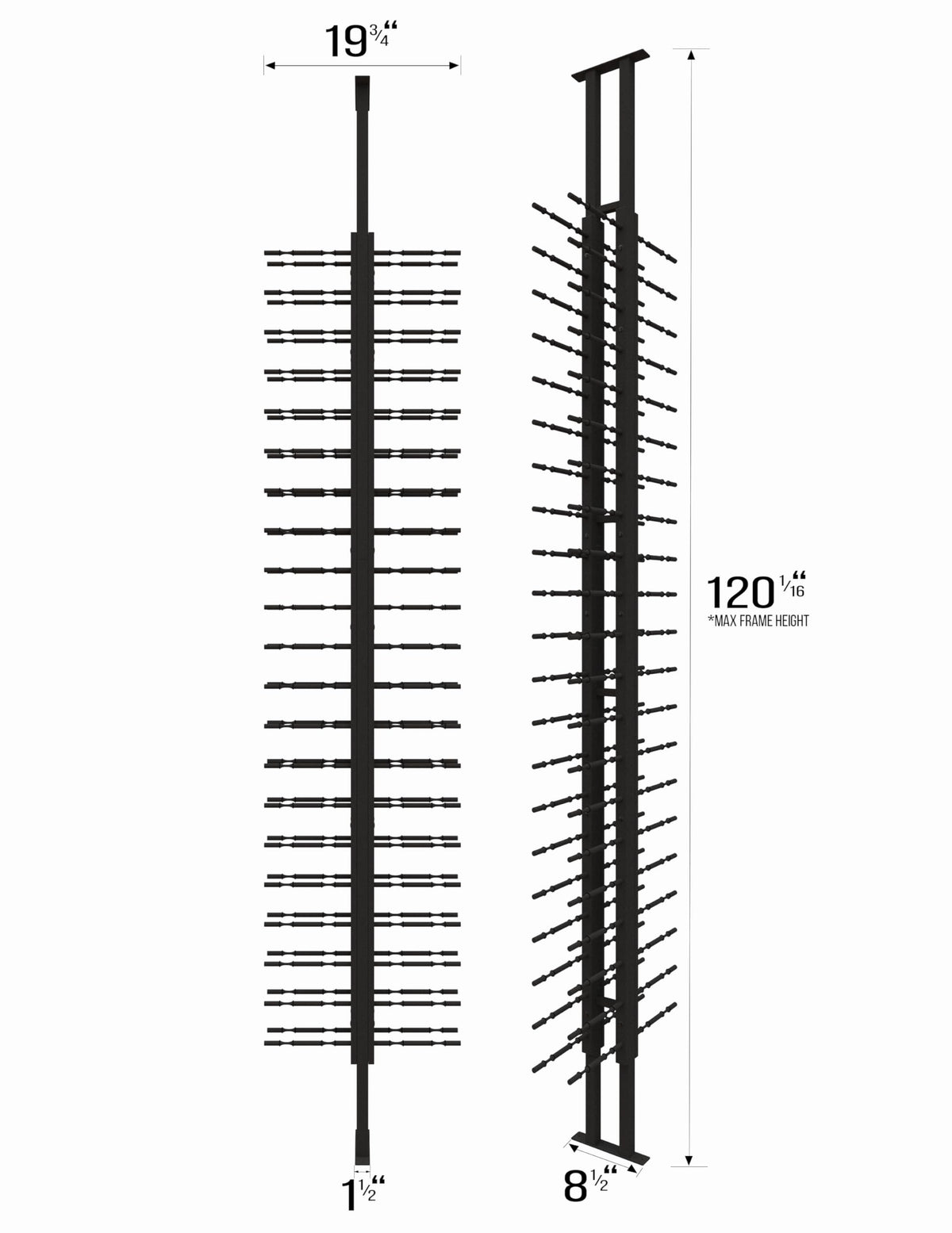 Ultra Wine Racks Floor-to-Ceiling Mount Display (1 Side, Double Deep, Black, Holds 42 Wine Bottles) - Modern Metal Wine Storage for Wine Cellars, Home Bars, Kitchens, and Dining Rooms