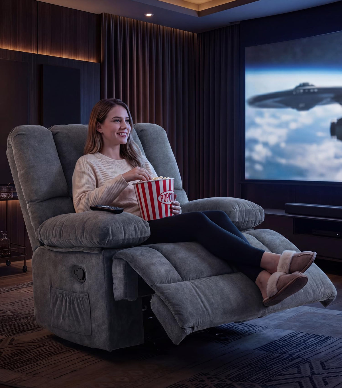 WILLOVE 41" Oversized Rocker Recliner Chair, Rocking Recliners Overstuffed Soft Big Man Manual Recliner, Extra Large Chenille Living Room Chair 350 LBS Capacity, Grey, L