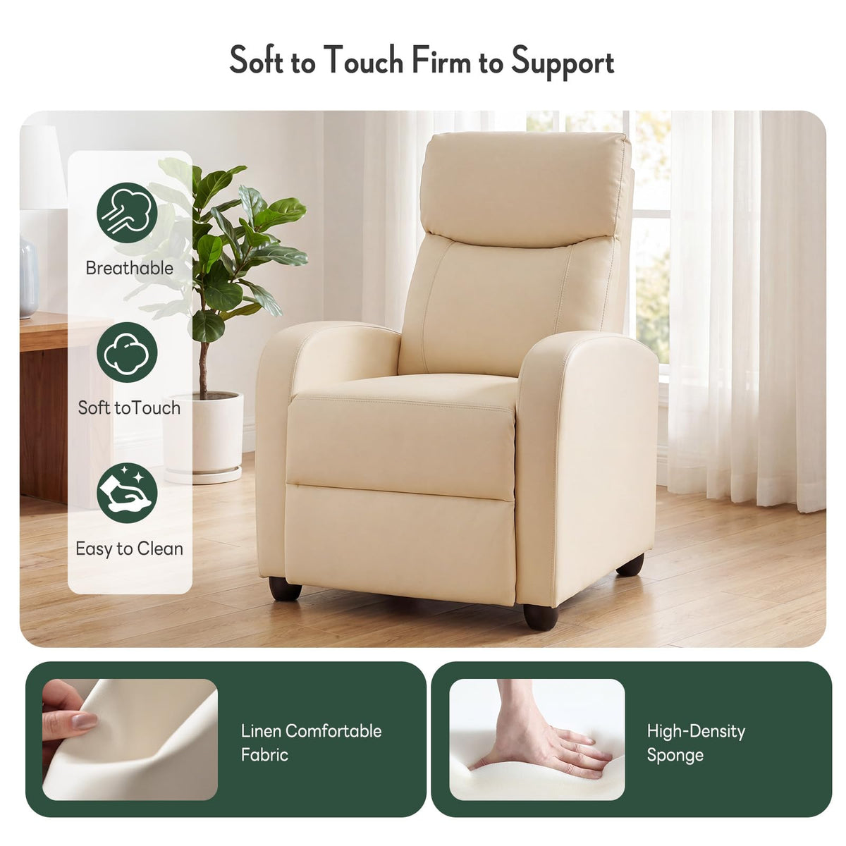 Massage Recliner Chair, Recliner Sofa Fabric for Adults, Recliners Home Theater Seating with Lumbar Support, Reclining Sofa Chair for Living Room, Ink
