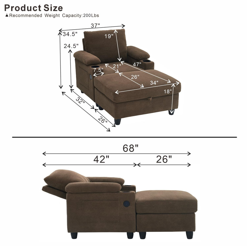 NicBex Sleeper Sofa Chair Bed with USB Port & Cup Holder &Side Table, Beige