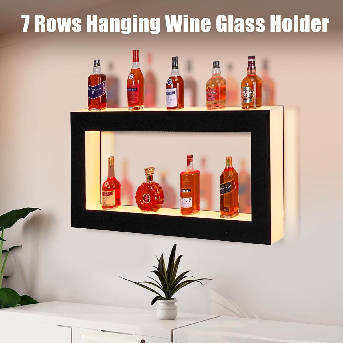 48'' Acrylic LED Liquor Display Cabinet, WallâMounted Wine Bottle Rack