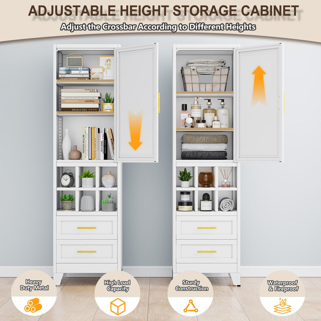 67" Tall Metal Pantry Cabinet, Narrow Freestanding Storage Cabinet, Black