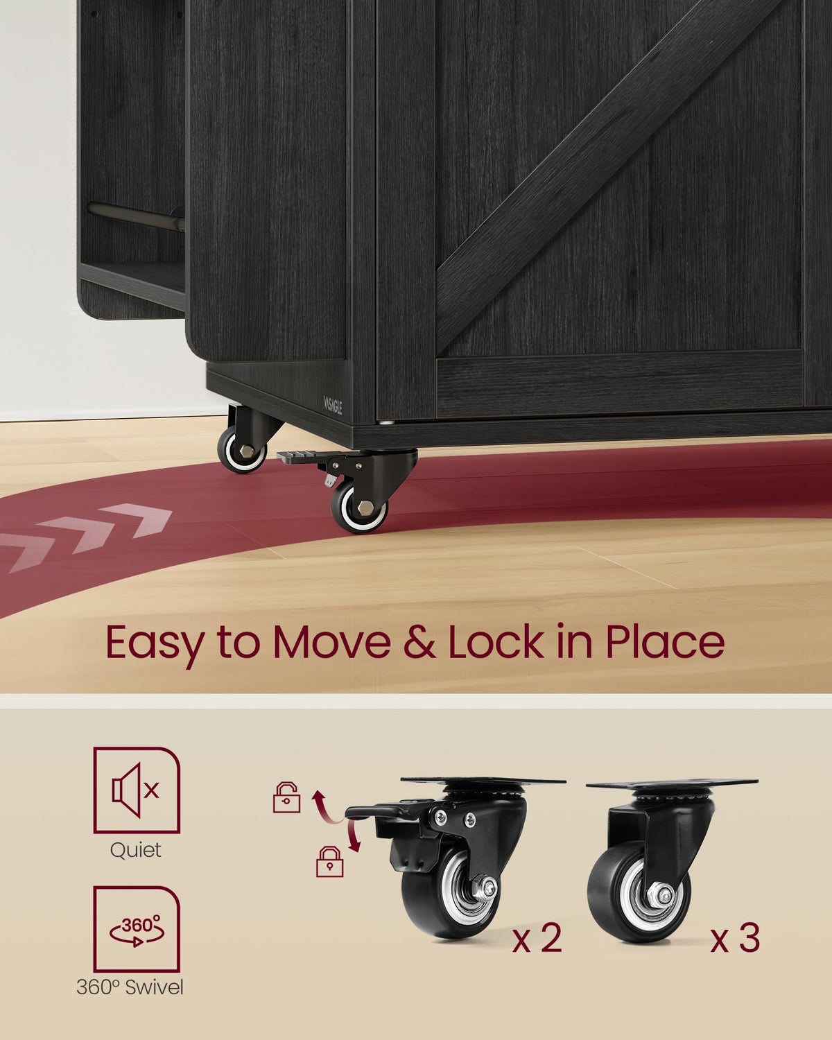 VASAGLE Mobile Kitchen Island with 2 Doors, 2 Drawers
