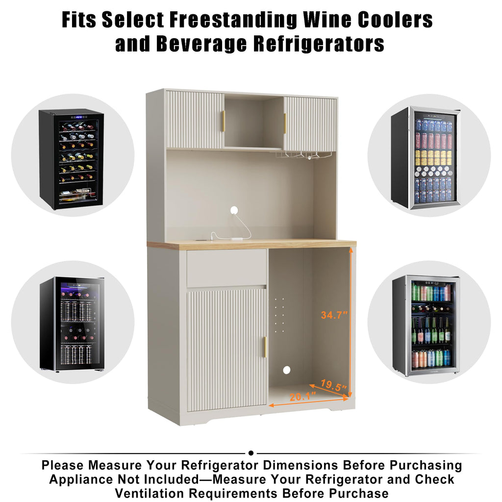 GDLF 72" Tall Coffee Bar Cabinet with Fridge Space, Fluted Liquor Home Bar