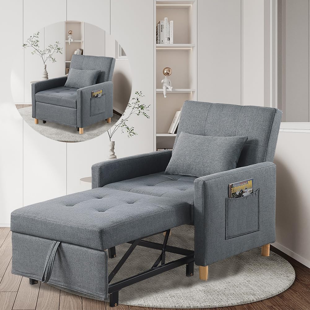 Sleeper Chair,Convertible Sleeper Sofa Chair,Pull Out Sleeper Chair with Adjustable Backrest,Multi-Functiona Lounge Chair for Living Room(Gray)