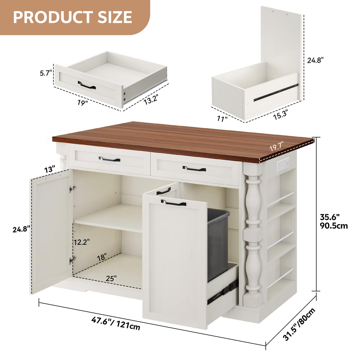 Island Table for Kitchen,48" Rolling Kitchen Island with Drop Leaf