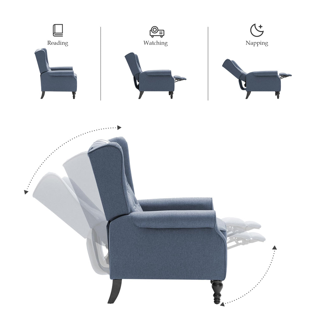 Mid Century Wingback Recliner Chair for Adults, Modern Linen Fabric Push Back Recliner Chairs with Button Tufted Upholstered Back & Footrest, Manual Recliner Chais for Living Room, Nursery, Gray