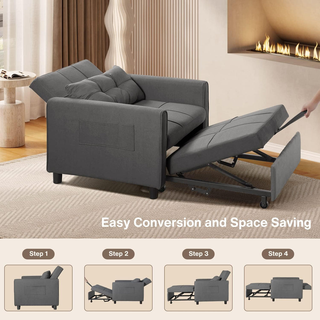 Aiho 3-in-1 Sleeper Chair Bed Convertible Sofa, Dark Gray