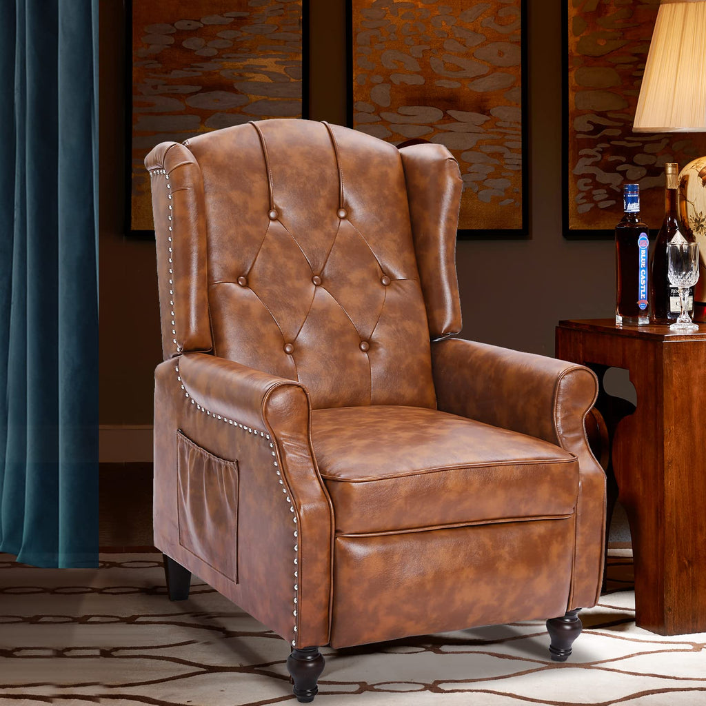Wingback Recliner Chair - Tufted Arm Chair Recliner - Fabric Push Back Single Sofa for Living Room Adjustable Backrest (Blue Floral)